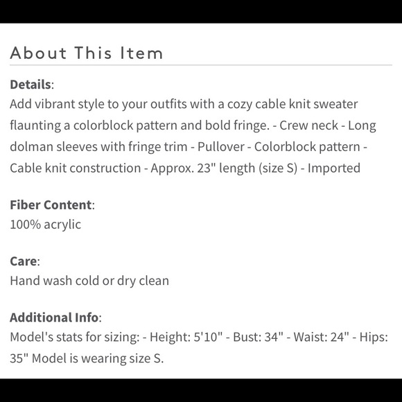 New Free Generation Fringe Sweater Cable Knit Blue White Black Colorblock Size M - Picture 16 of 16